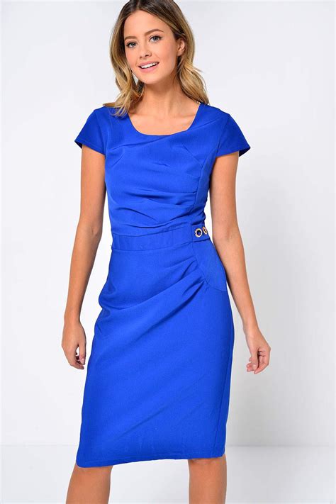 marc angelo kayla ruched dress in royal blue iclothing iclothing