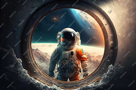 Premium Photo An Astronaut Looking Out Of A Spaceship Window