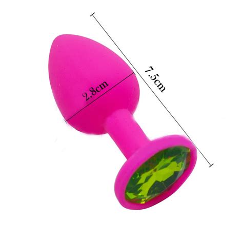 1pcs cheap size 28 75mm pink silicone with rhinestone anal butt insert plug for womenandmen