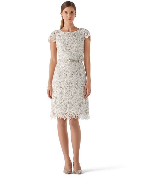 Gorgeous Dress With Lace Overlay In Ecru Waist Is Fitted And Cap