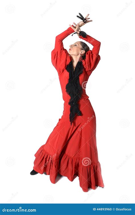 flamenco espanhol novo da dança da mulher com as castanholas em suas mãos foto de stock imagem