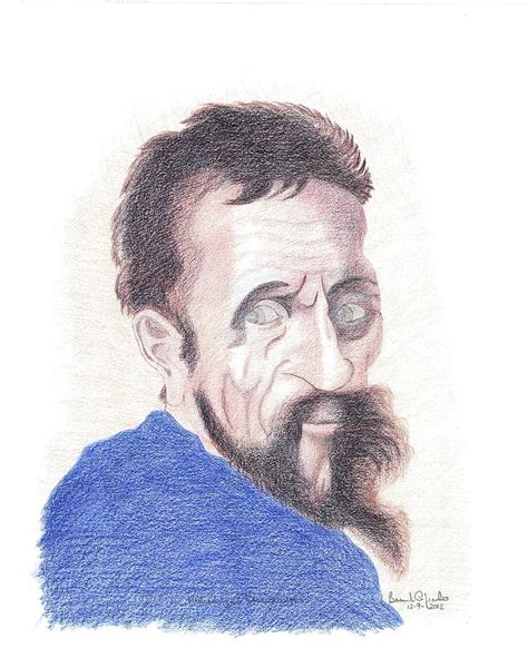 Michelangelo Buonarroti Self Portrait Drawing By Bernardo Capicotto