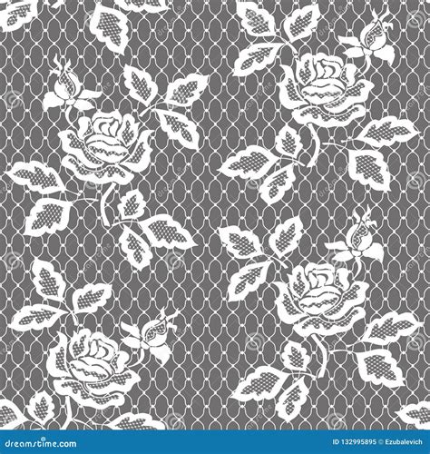 White Seamless Lace Pattern With Rose On Transparent Background Stock