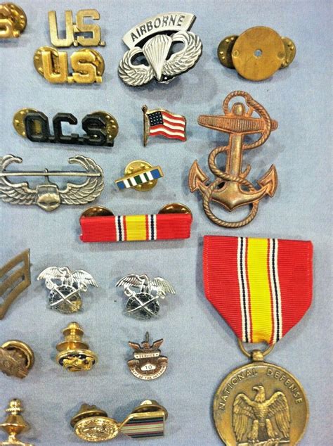 Huge Vintage Mixed Lot Military Pins Emblems Chevron Medal Bars Stars