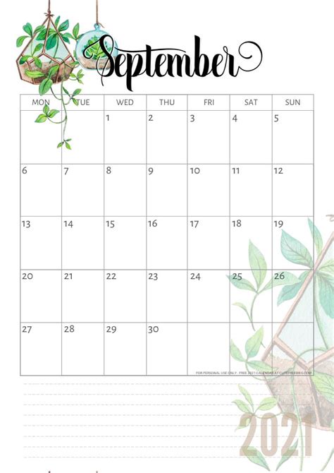 Printable september 2021 calendar performs a primary role in our daily work to help us stay on task and be productive and prioritize. 2021 Calendar Free Printable - Plants Theme! - Cute ...