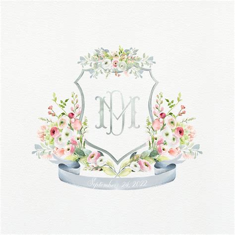 Dusty Blue And Pink Watercolor Wedding Crest Monogram Crest Etsy Wedding Crest Monogram