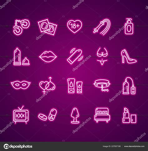 Sex Shop Signs Neon Thin Line Icon Set Vector Stock Vector Image By