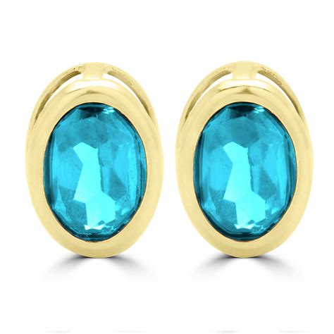 Oval Blue Topaz Stud Earrings 14k Yellow Gold 761 C Bijoux Majesty