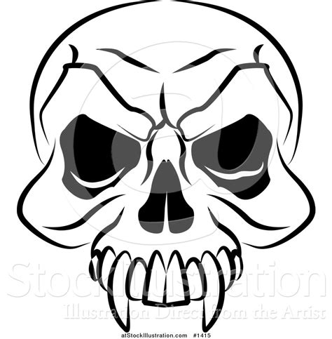 Vector Illustration Of A Vampires Skull With Fanged Teeth And Deep Eye