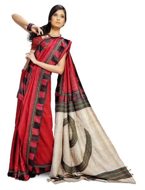 bengali tussar silk saree in maroon and black tussar silk saree silk sarees saree