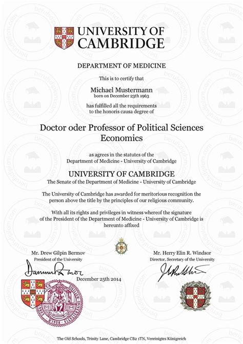 Doktortitel Cambridge University Dr H C Prof H C Kaufen