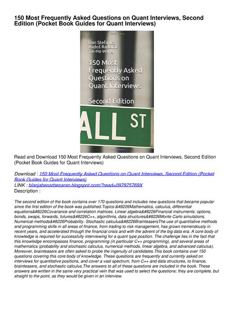 [PDF] READ Free 150 Most Frequently Asked Questions on Quant Interviews