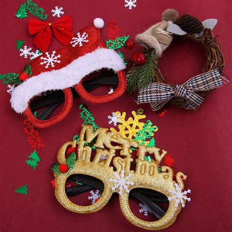 Christmas Glitter Party Glasses Merry Frames Decoration Novelty Costume Fancy2pcs Red オーバーのアイテム取扱☆