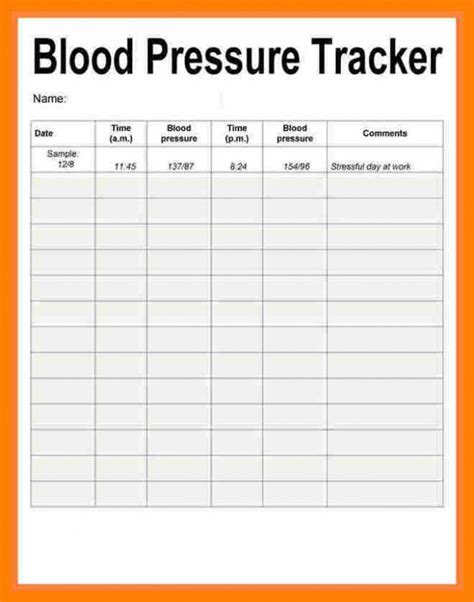 Blood Pressure Record Chart Printable Template Business Psd Excel