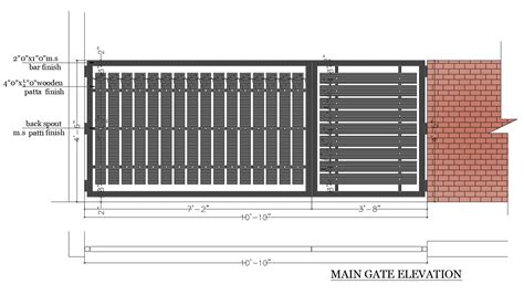 Autocad Drawing Of Main Gate Elevation With Dimensions Cadbull