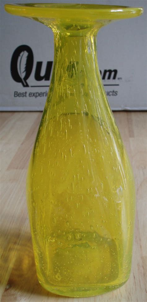 Awesome Hand Blown Vintage Bright Yellow Art Glass Vase See At Itm