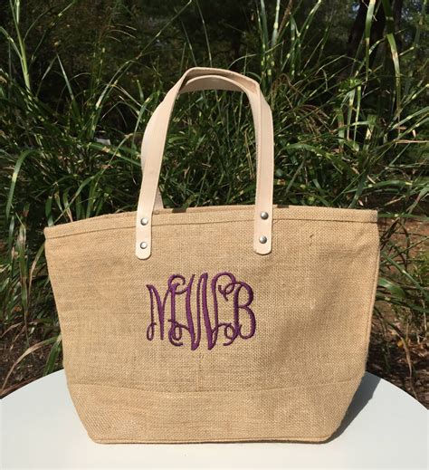 Personalized Natural Burlap Tote Monogram Jute Tote Summer Handbag