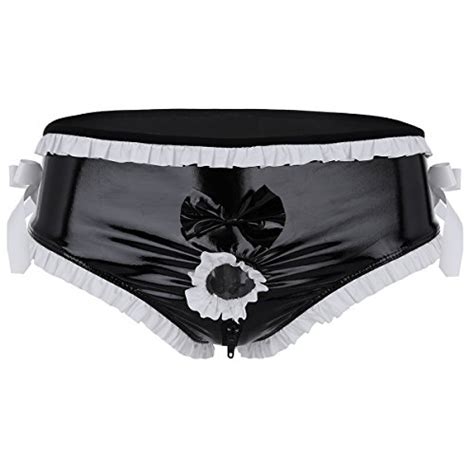 Hularka Mens Sissy Panties Patent Leather Satin Maid Bikini Briefs