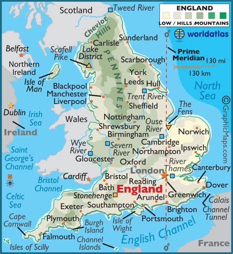 England Large Color Map