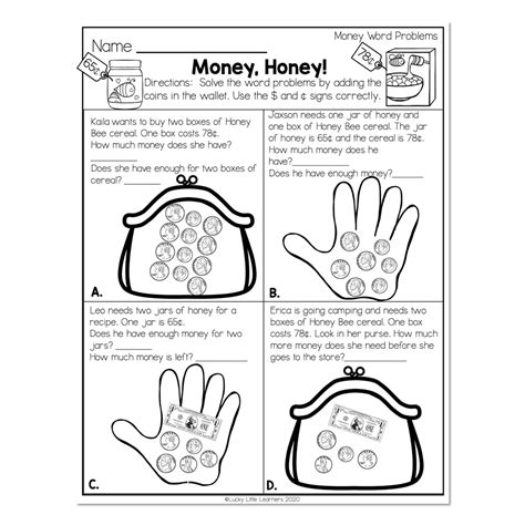More Than Just A Worksheet Math Money Exercises For 2nd Grade Lucky