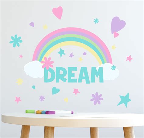 Rainbow Dream Girls Wall Decals 118 Pieces For Bedroom Peel And Stic