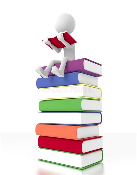 3d Person Sit On A Pile Of Books Reading A Book Stock Illustration