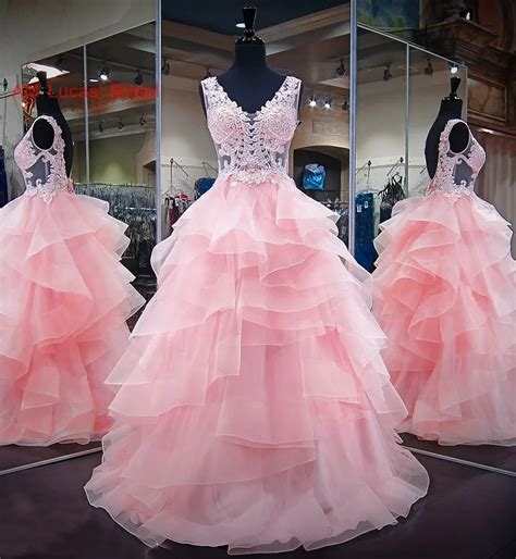 Long Ball Gown Quinceanera Dresses Tiered Ruffles Sweet 16 Years For 15