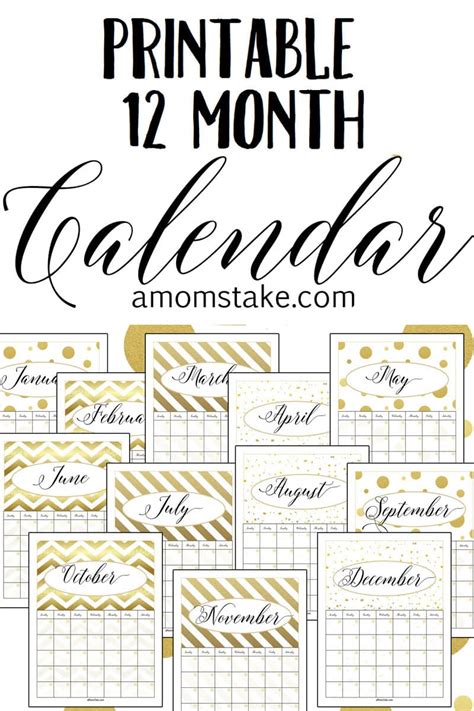 Free Printable 12 Month Calendar A Moms Take
