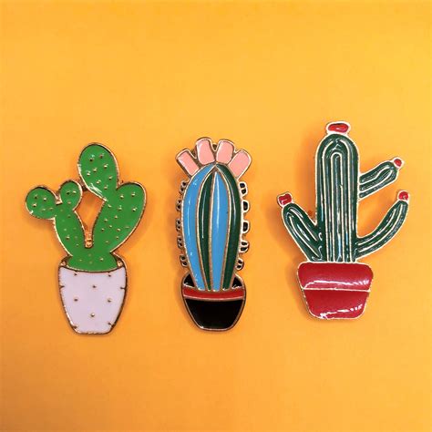Cactus Enamel Pin Set 3 Pin Bundle Succulent Brooch Etsy