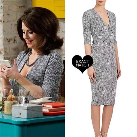 megan mullally as karen walker in grey fitted v neck dress will and grace season 9 fashion
