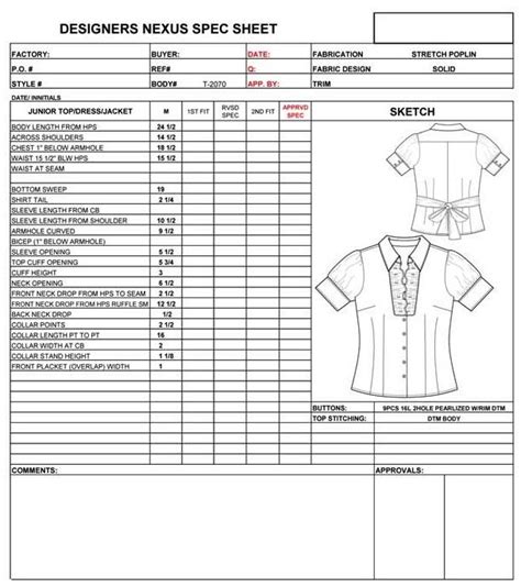 Garment Specification Sheet When Ordering Clothes Online Fashion