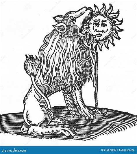 Alchemical Woodcut Of The Green Lion Creation Of The Philosopher`s