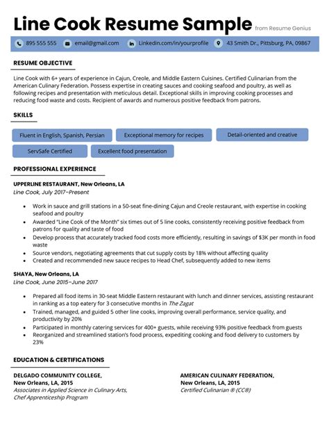 Line Cook Resume Sample And Writing Tips Resume Genius