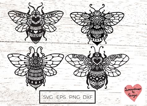4 Mandala Bee Svg / Mandala Svg / Zentangle Svg / Honey Bee - Etsy