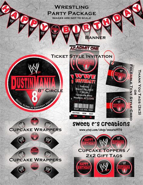Printable Wrestling Party Package Includes Ticket Style Invitation And