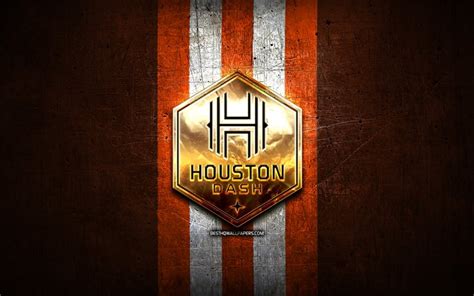 Download Wallpapers Houston Dash Fc Golden Logo Nwsl Orange Metal