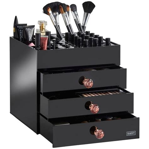 Beautify Black 4 Tier Makeup Organiser 3 Makeup Storage Drawers Makeup Drawer Organization