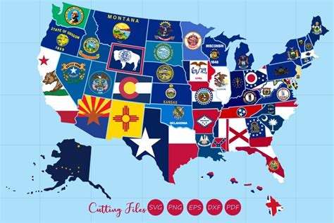 All 50 Us States Map With Flag Design
