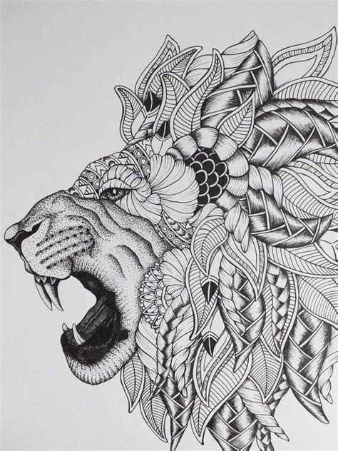 Zentangle León Arte Impresión Animal Mandala Ilustración Geométrico
