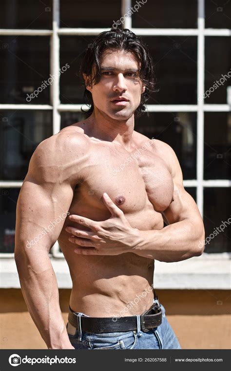 Attractive Shirtless Muscular Man Outdoors Ripped Torso Abs Pecs Arms Stock Photo By Yayimages