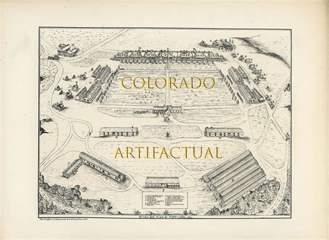 Birds Eye View Map Of Fort Lyon Colorado Territory Circa 1868