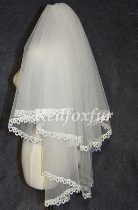 Alencon Bridal Veil Two Layers Of Lace Finger Length Lace Wedding
