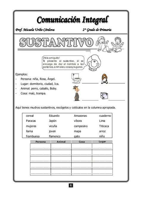 Sustantivo Ejercicios de sustantivos Recursos de enseñanza de español Sustantivos y sus clases