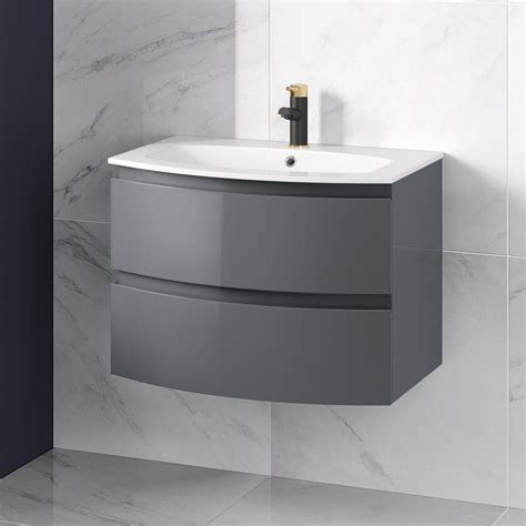 Well if you are here at bathroom wall cabinets co uk you ve found the right site. 700mm Amelie Gloss Grey Curved Vanity Unit - Wall Hung ...