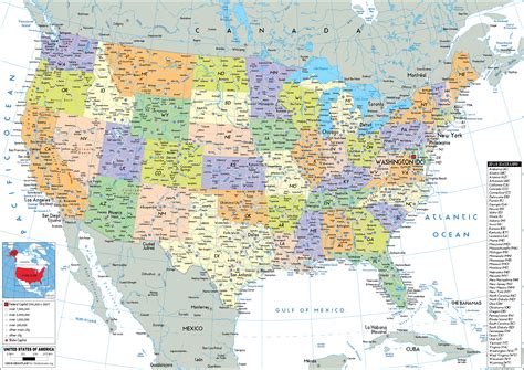 United States Map Political Map With States Atlas Cartographic