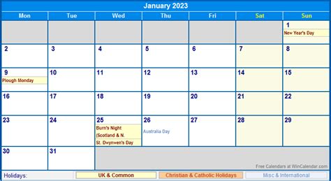 January 2023 Uk Calendar With Holidays For Printing Image Format
