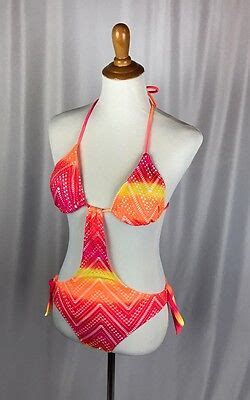 Ocean Pacific Sexy Cut Out Neon Rainbow Ombr One Piece Swim Suit Size