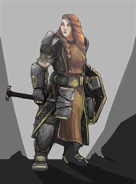 Female Human Fighter With Hinged Shield And Hammer Character Ideas For