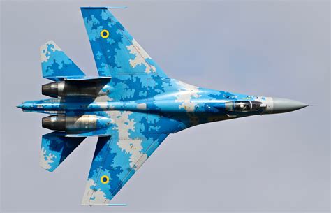 Blue Camouflage Sukhoi Su 27 Soviet Origin Twin Engine