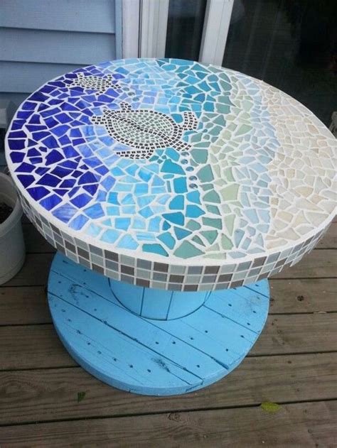 How To Make A Sea Glass Mosaic Table Craft Projects For Every Fan In 2021 Mosaic Furniture